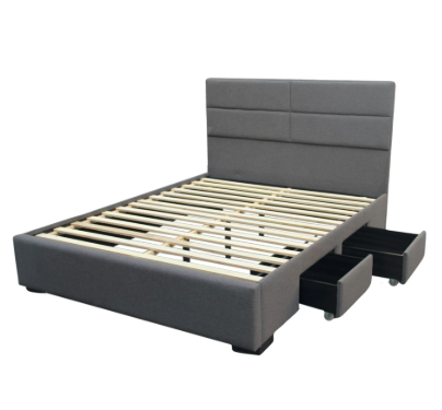 Vian Bed | Fabric Upholstered Queen Frame 60"x75" with 2 Side Drawers in Grey