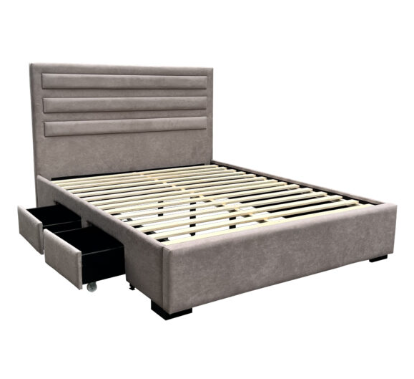 Gabby Bed | Fabric Upholstered Queen Frame 60"x75" with 2 Side Drawers in Warm Gray