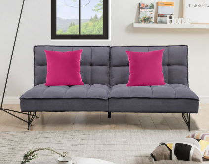 OFHELIA Sofa Bed | Velvet Fabric Convertible Sofa with Metal Legs – Grey