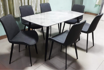 Abegail Dining Set | Bright White Sintered Stone Table with Elegant Chairs – 6 Seater