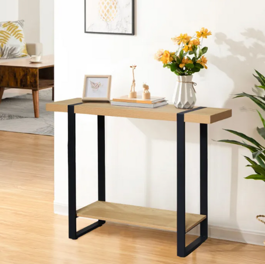 ARAH Console Table – Functional Two-Tier Accent Table in Natural Finish