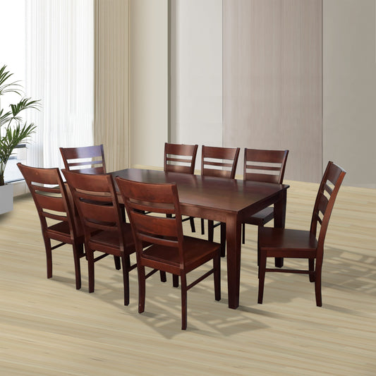 Tina Dining Set | Sleek Wooden Table with Modern Ladder-Back Chairs – 8 Seater