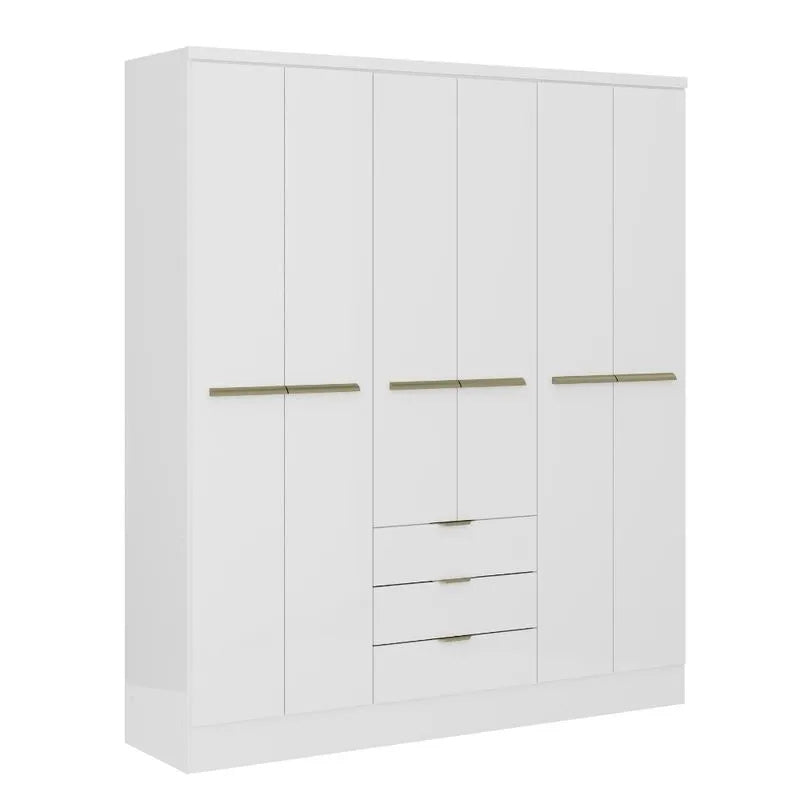 ANASTASIA 6-Door Wardrobe | Modern White Closet with Drawers and Hanging Space