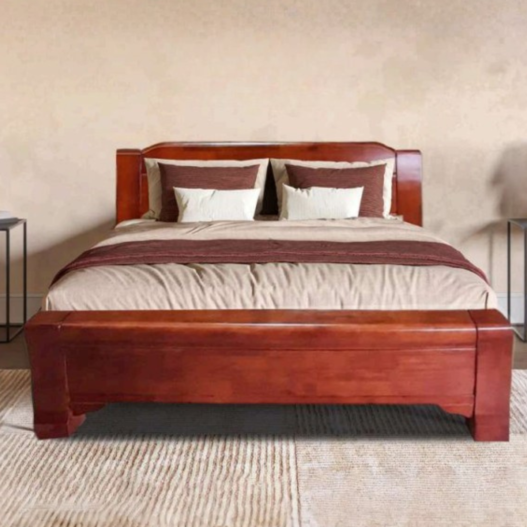 Tayla Bed | Solid Asian Oak Wood Queen Frame 60"x75" in Walnut Finish