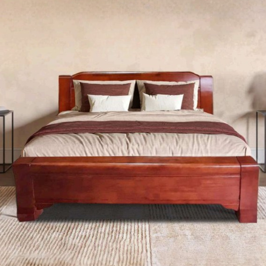 Tayla Bed | Solid Asian Oak Wood Queen Frame 60"x75" in Walnut Finish