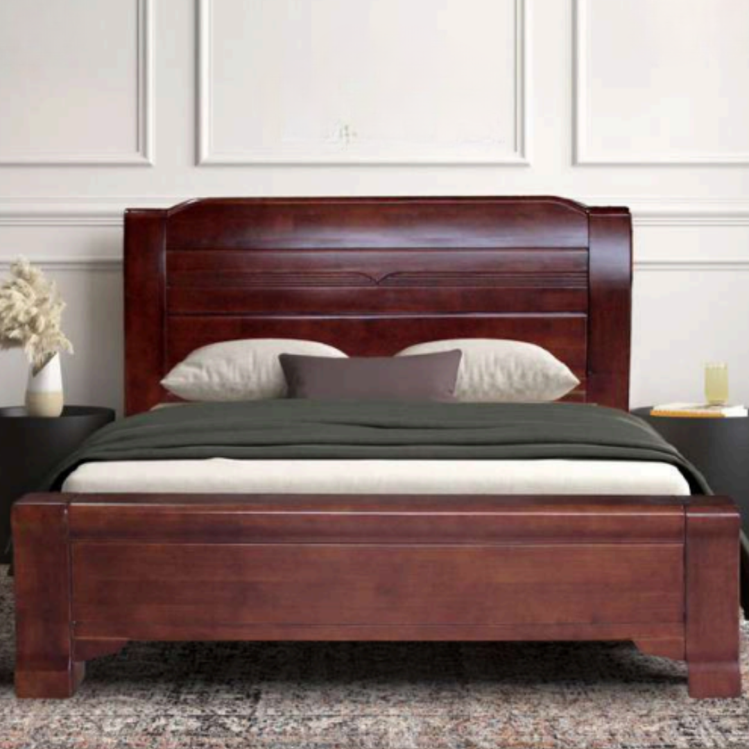 Tiffany Bed | Solid Asian Oak Wood Queen Frame 60"x75" in Walnut Finish