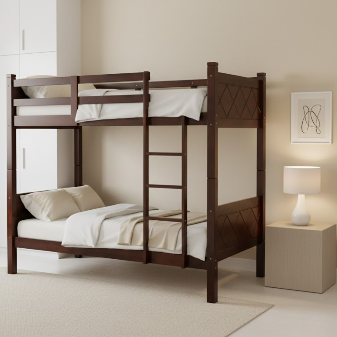Park Double Decker Bed Frame | Solid Rubberwood – Walnut