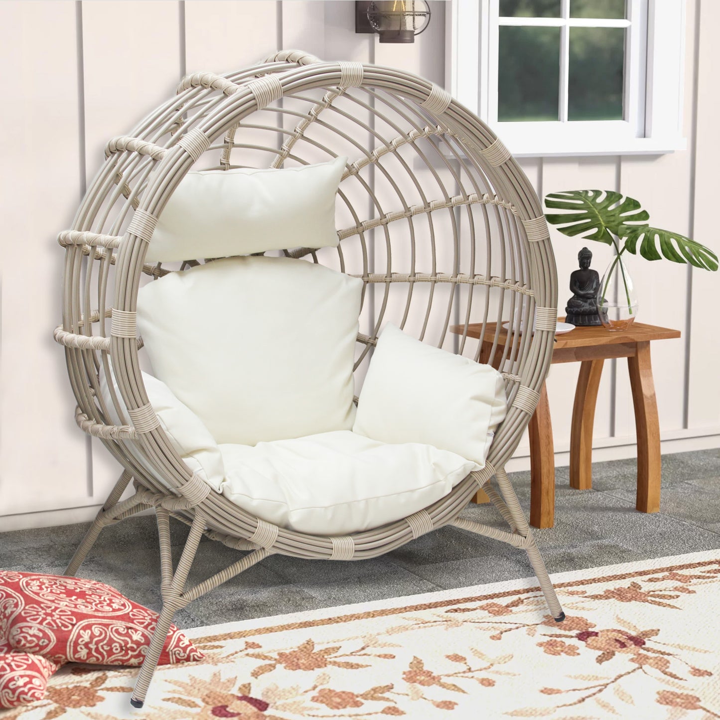 Watermelon Lounge Chair | Modern Rattan Orb Chair with Plush Cushions – Single Seater