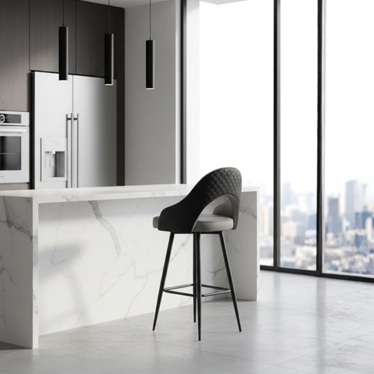 YUMI Two-Toned Gray & Black Barstool | Modern Glam Bar Chair