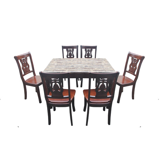 Zahara Dining Set | Classic Marble-Look Table with Elegantly Carved Chairs – 6 or 8 Seaters