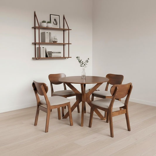 Jazel 4-Seater Dining Set | Contemporary Walnut Table with Cushioned Chairs