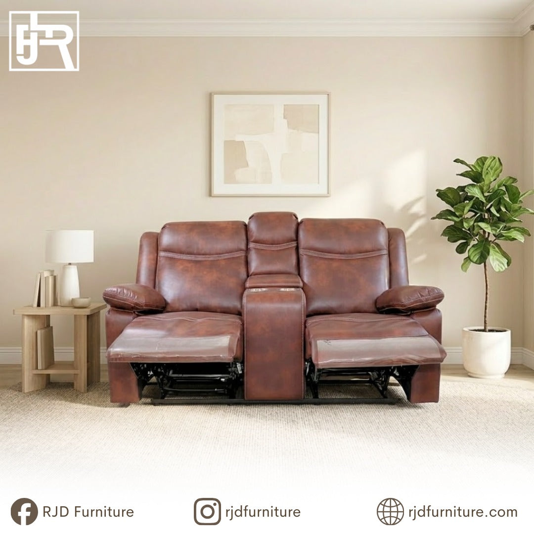 The Timothy 2 Seater Recliner Sofa | Air PU Leather Upholstered with Manual Reclining Function and Built in Cup Holders