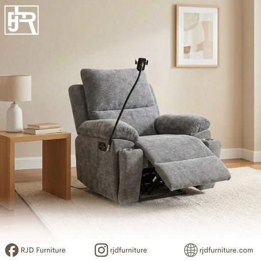 Hugo Recliner Chair | Fabric Swivel Recliner with Cup Holders and Phone Holder