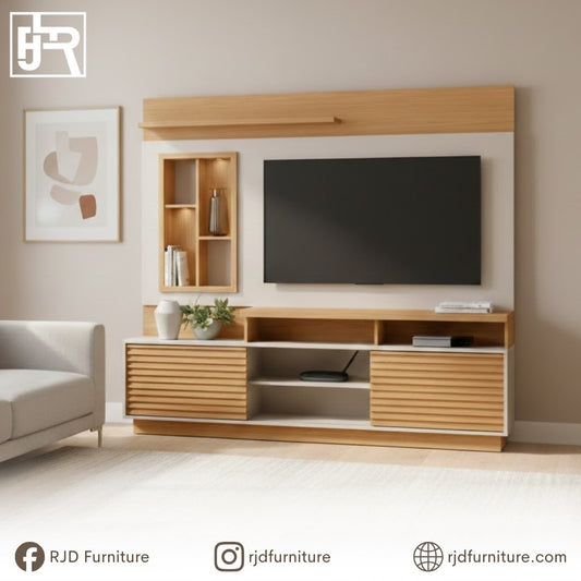 Evo TV Rack Entertainment Cabinet | TV Stand with Sliding Doors, Mirrored Niches and LED Lights