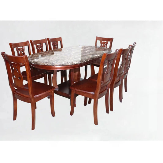 Darlene Dining Set | Oval Marble-Top Table with Elegant Carved Chairs – 6 or 8 Seaters