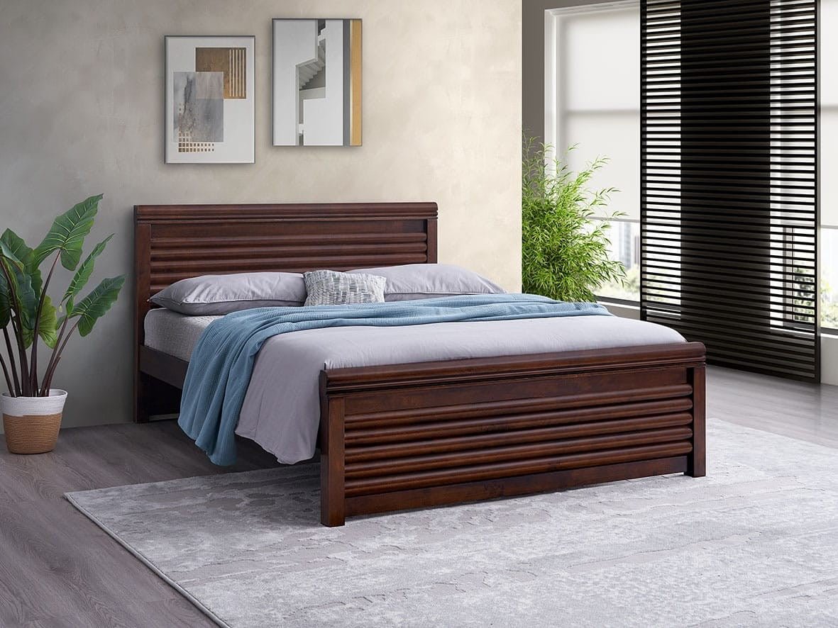 Arden Bed | Modern Solid Wood Bed Frame with Slatted Headboard – Queen, King