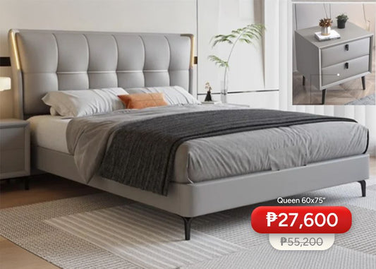 KASSIDY Queen Size Leather Bed with 2 Side Tables | Modern Luxe Bedroom Set