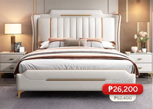 KAORI Queen Size Leather Bed with 2 Matching Side Tables